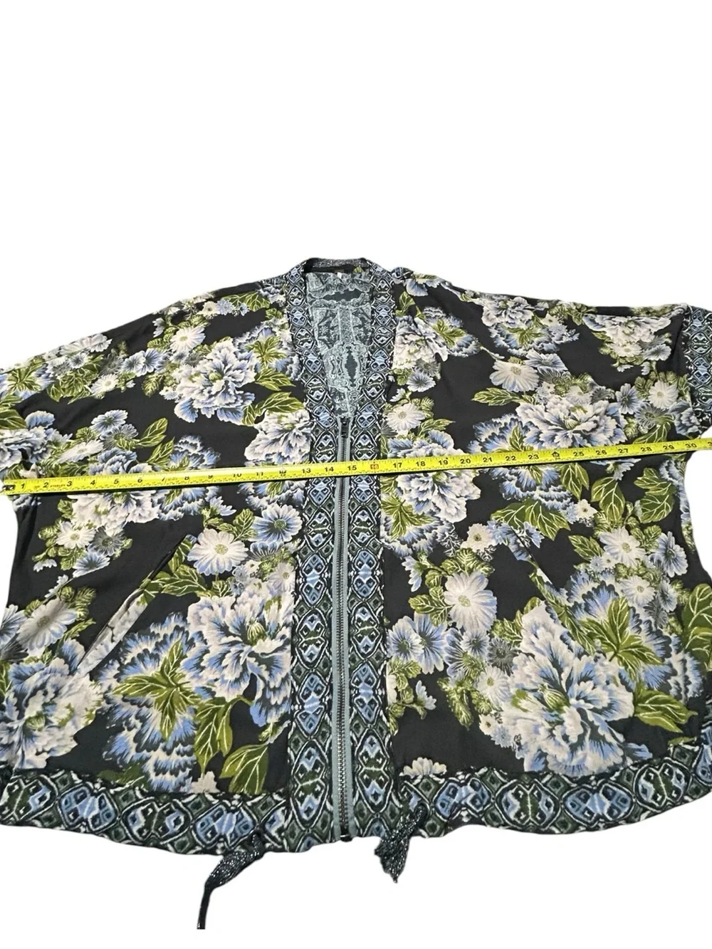 Free People Wildflower Kimono Floral Print Chiffon Zip Front Size M/L Cinch Tie